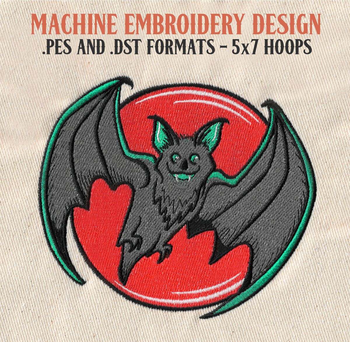 Vintage Flying Bat - Machine Embroidery Design - 5x7 Size - .PES and